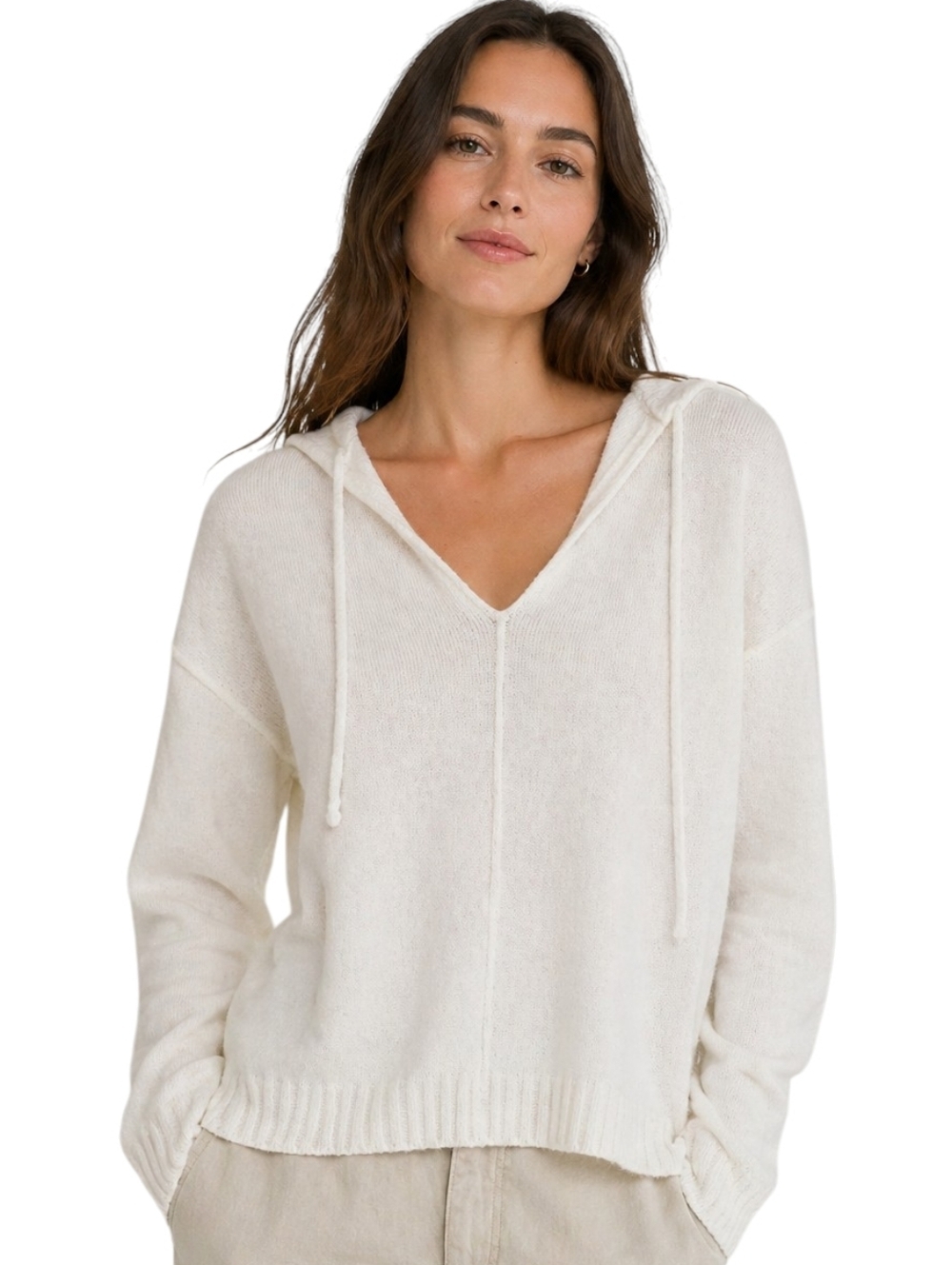 ATM Anthony Thomas Melillo Inside Out Hoodie Women Med White Exposed Seam Fleece